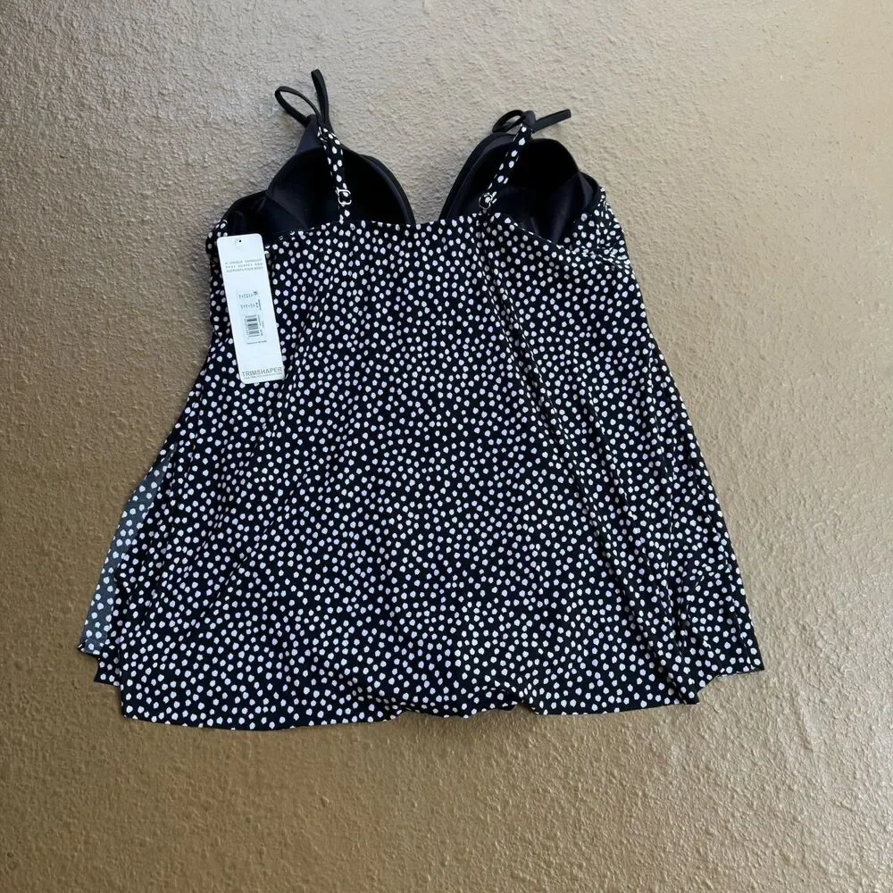 Trimshaper Swimsuit Dress Tracey Sz 24W One Piece Black White Dots Funfetti NWT - Picture 6 of 16